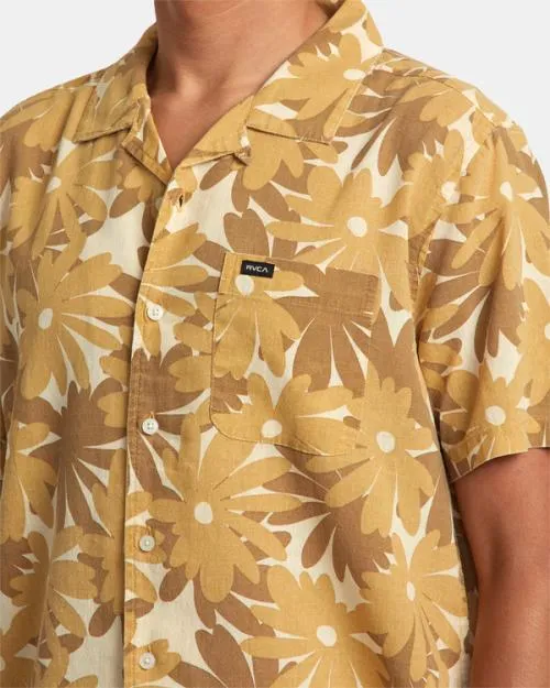 Rvca Pop Floral Short Sleeve Shirt Khaki Men Shirts and Flannels