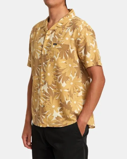 Rvca Pop Floral Short Sleeve Shirt Khaki Men Shirts and Flannels