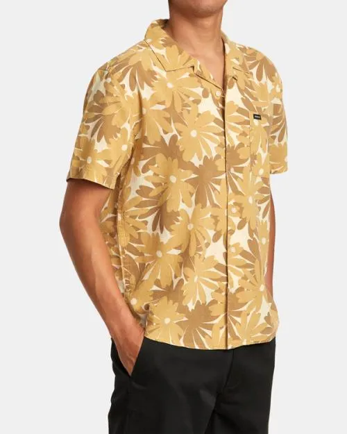 Rvca Pop Floral Short Sleeve Shirt Khaki Men Shirts and Flannels
