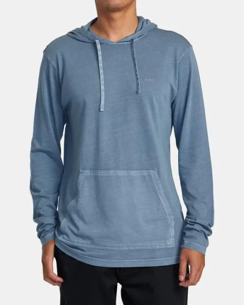 Rvca PTC Pigment Hooded Long Sleeve Tee Industrial Blue Men Tees and Tanks