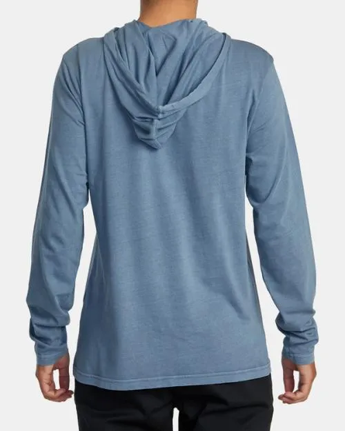 Rvca PTC Pigment Hooded Long Sleeve Tee Industrial Blue Men Tees and Tanks