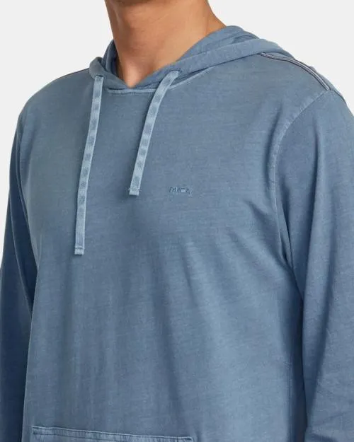 Rvca PTC Pigment Hooded Long Sleeve Tee Industrial Blue Men Tees and Tanks