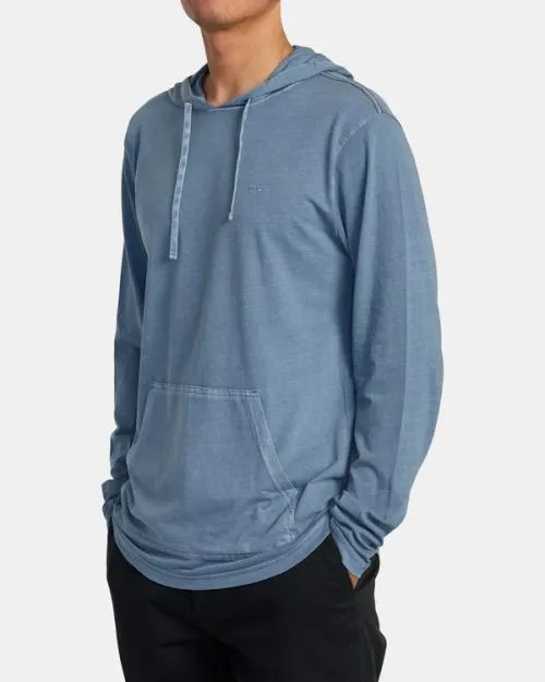 Rvca PTC Pigment Hooded Long Sleeve Tee Industrial Blue Men Tees and Tanks