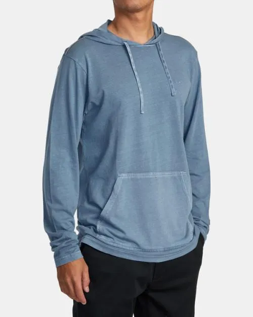 Rvca PTC Pigment Hooded Long Sleeve Tee Industrial Blue Men Tees and Tanks