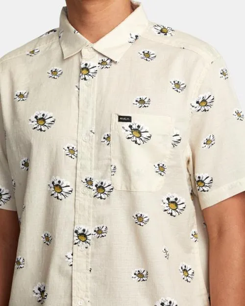 Rvca Pushin Up Short Sleeve Shirt Vanilla Men Shirts and Flannels
