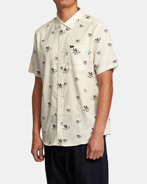 Rvca Pushin Up Short Sleeve Shirt Vanilla Men Shirts and Flannels