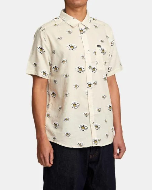 Rvca Pushin Up Short Sleeve Shirt Vanilla Men Shirts and Flannels