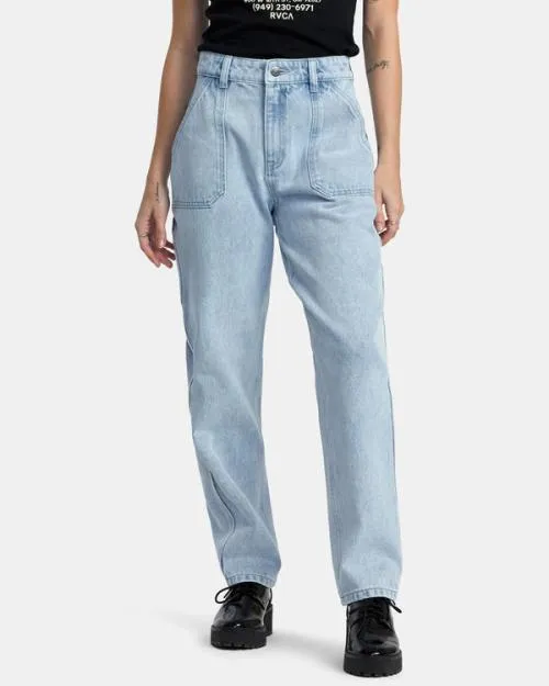 Rvca Recession Denim Pants Light Vintage Wash Women Pants