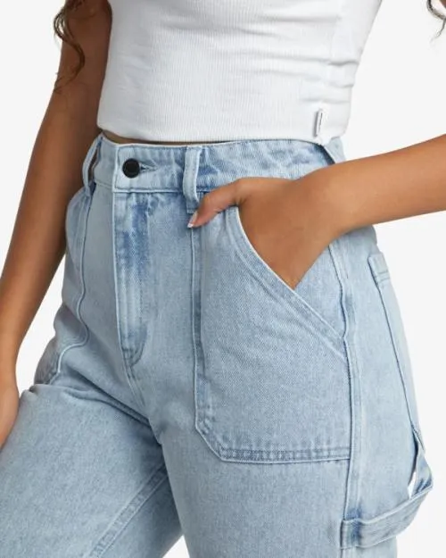 Rvca Recession Denim Pants Light Vintage Wash Women Pants