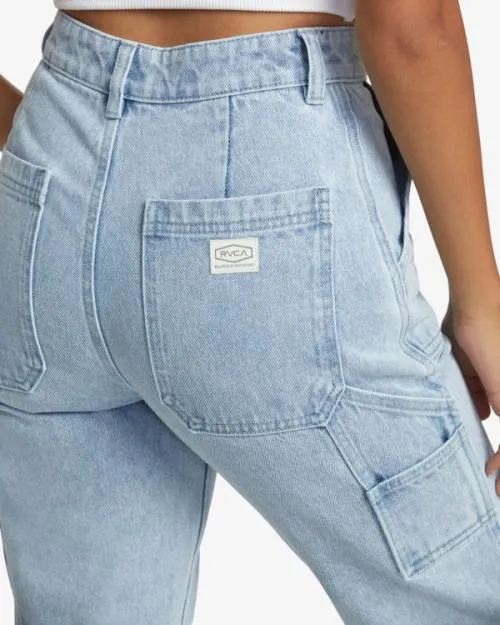 Rvca Recession Denim Pants Light Vintage Wash Women Pants