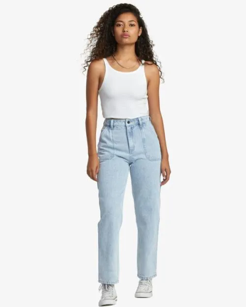 Rvca Recession Denim Pants Light Vintage Wash Women Pants