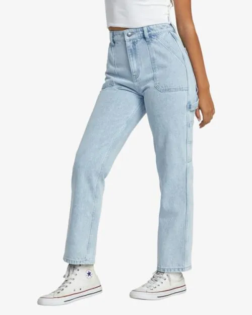 Rvca Recession Denim Pants Light Vintage Wash Women Pants