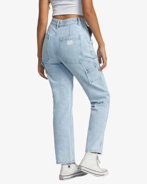 Rvca Recession Denim Pants Light Vintage Wash Women Pants
