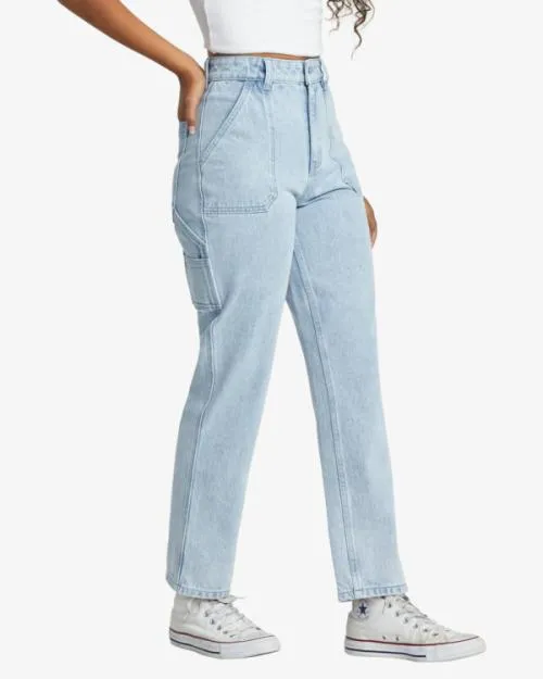 Rvca Recession Denim Pants Light Vintage Wash Women Pants