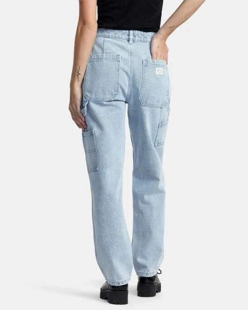 Rvca Recession Denim Pants Light Vintage Wash Women Pants