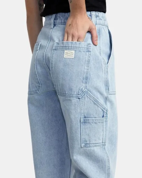 Rvca Recession Denim Pants Light Vintage Wash Women Pants