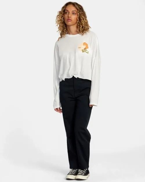 Rvca Retro Hibiscus Long Sleeve Tee Vintage White Women Tees and Tanks