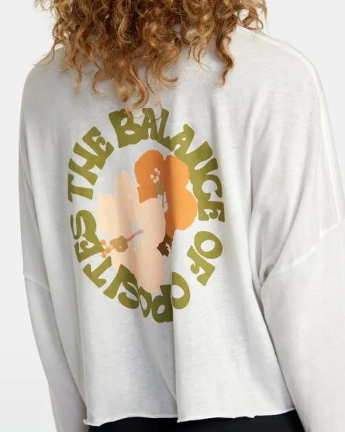 Rvca Retro Hibiscus Long Sleeve Tee Vintage White Women Tees and Tanks