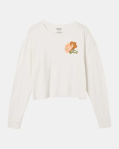 Rvca Retro Hibiscus Long Sleeve Tee Vintage White Women Tees and Tanks