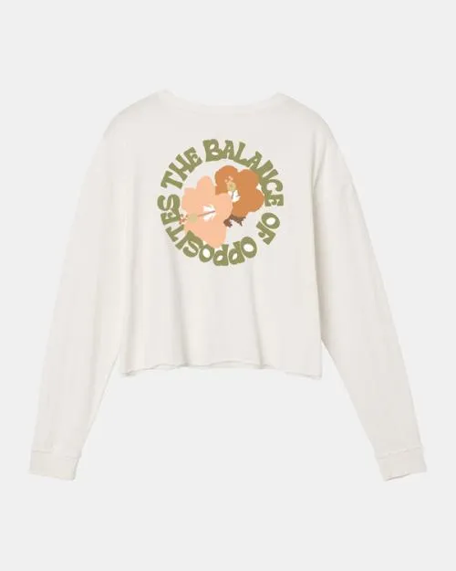 Rvca Retro Hibiscus Long Sleeve Tee Vintage White Women Tees and Tanks