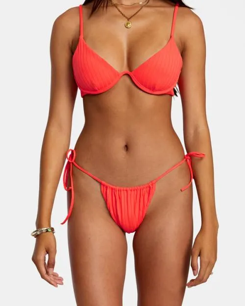 Rvca Solid Streak Underwired Bikini Top Neon Red Women Bikini Tops