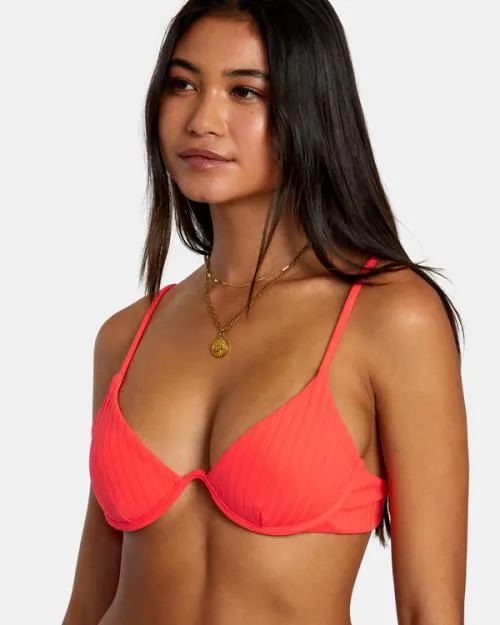 Rvca Solid Streak Underwired Bikini Top Neon Red Women Bikini Tops