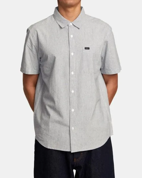 Rvca Visions Stripe Short Sleeve Shirt Moody Blue Men Shirts and Flannels