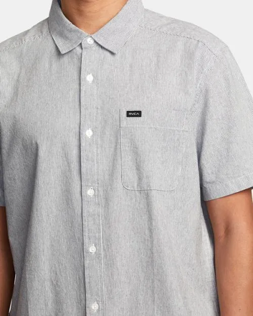 Rvca Visions Stripe Short Sleeve Shirt Moody Blue Men Shirts and Flannels