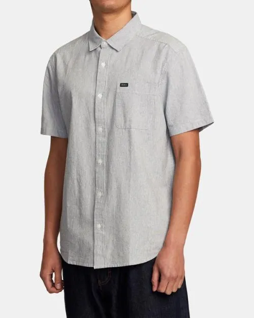 Rvca Visions Stripe Short Sleeve Shirt Moody Blue Men Shirts and Flannels