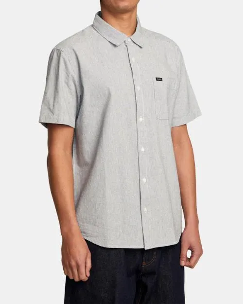 Rvca Visions Stripe Short Sleeve Shirt Moody Blue Men Shirts and Flannels