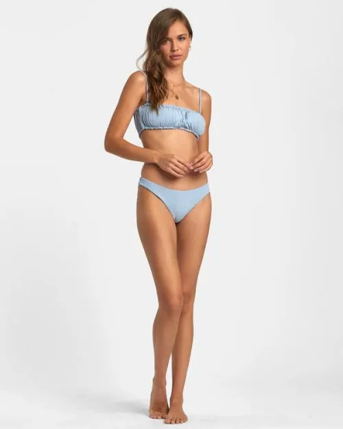 Rvca Wide Rib 2Way Bandeau Bikini Top Dusty Blue Women Bikini Tops