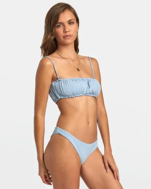 Rvca Wide Rib 2Way Bandeau Bikini Top Dusty Blue Women Bikini Tops