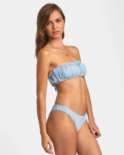 Rvca Wide Rib 2Way Bandeau Bikini Top Dusty Blue Women Bikini Tops