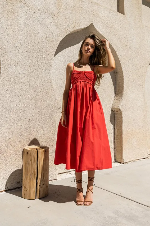 Sabine Midi Dress In Red Red Women Bohme Dresses