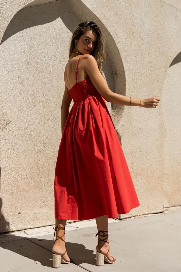 Sabine Midi Dress In Red Red Women Bohme Dresses