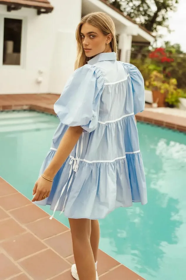 Savannah Mini Dress In Blue Blue Women Bohme Dresses