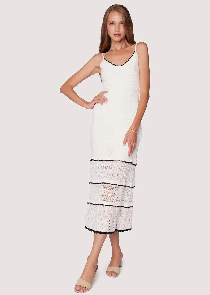Scallop Crush Knit Midi Dress Creamblack Women Lost Wander Dresses