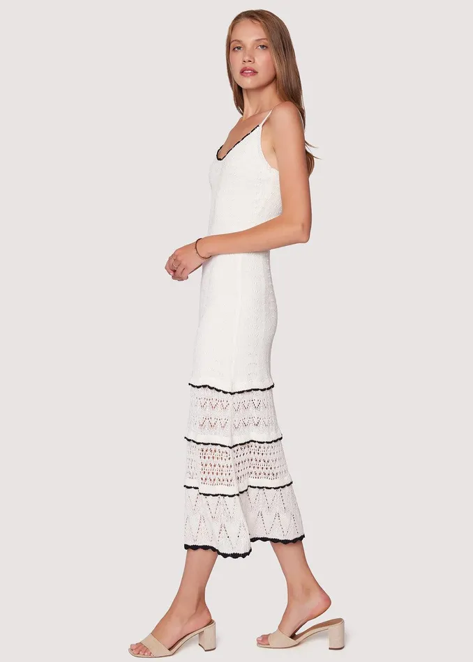 Scallop Crush Knit Midi Dress Creamblack Women Lost Wander Dresses