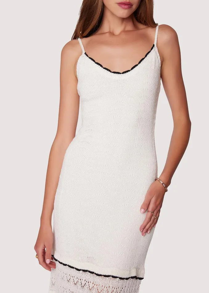 Scallop Crush Knit Midi Dress Creamblack Women Lost Wander Dresses