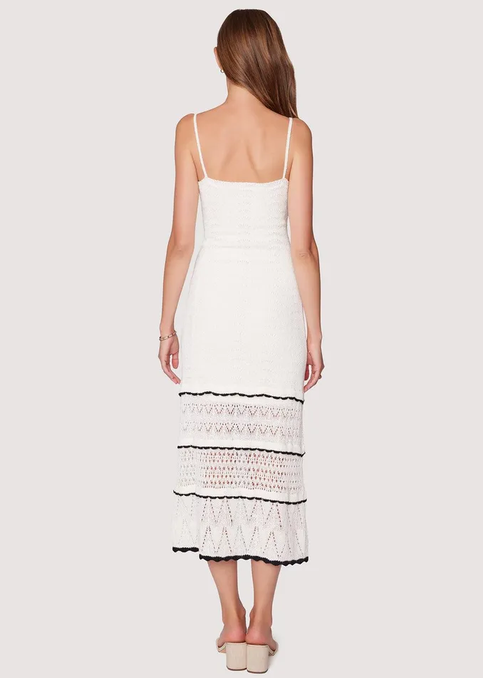 Scallop Crush Knit Midi Dress Creamblack Women Lost Wander Dresses