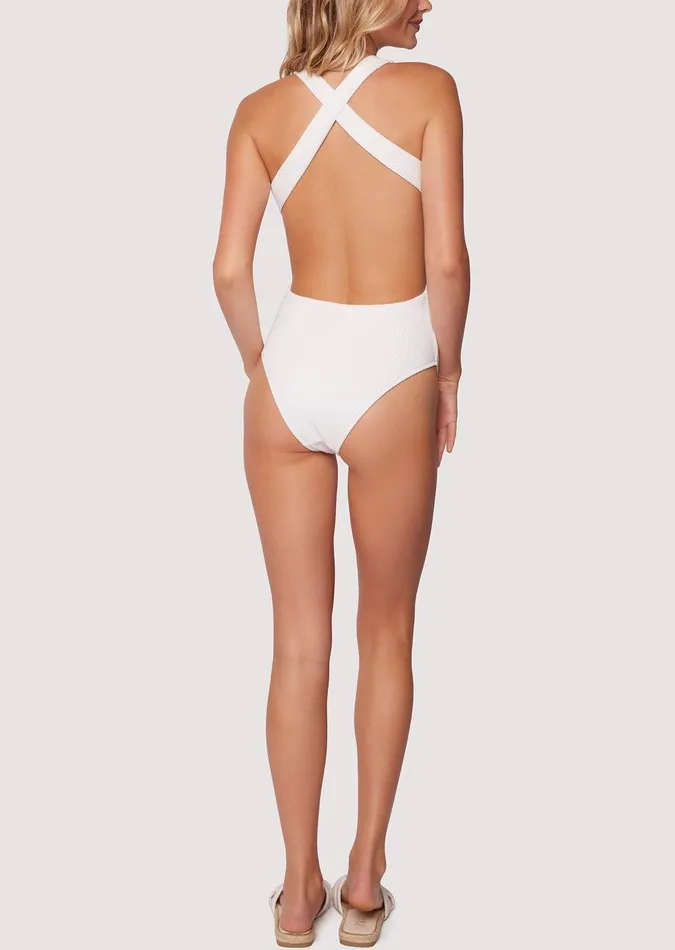 Sea Me Knotted OnePiece Swimsuit White Women Lost Wander Swim