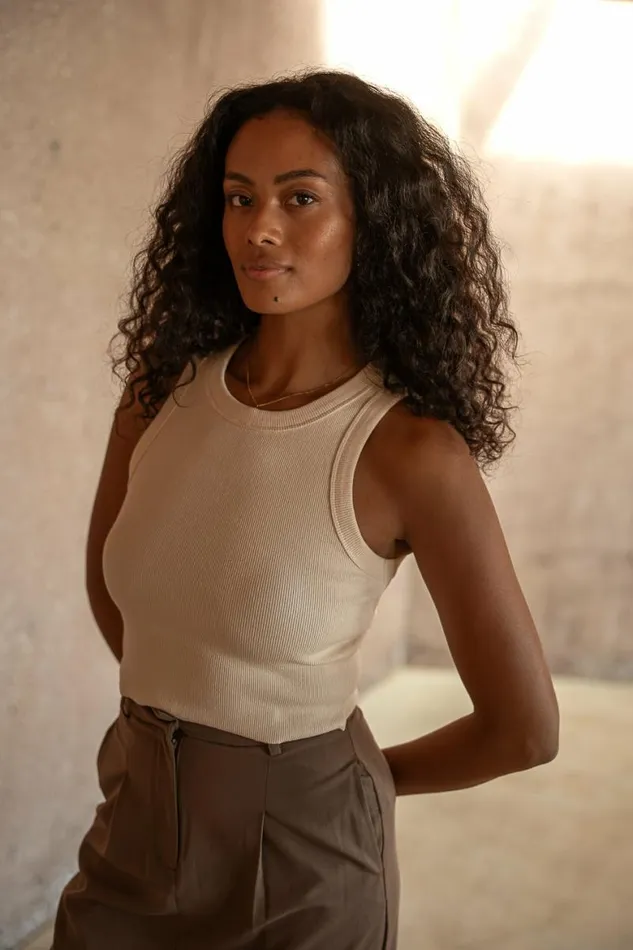 Selena Ribbed Tank In Cream White Women Bohme Tees and Tanks