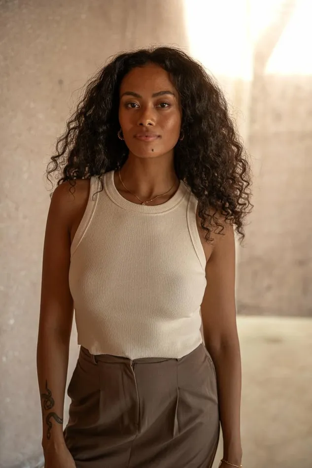 Selena Ribbed Tank In Cream White Women Bohme Tees and Tanks