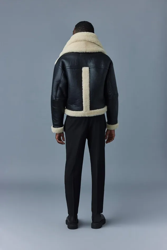 Shearling Jackets Men Mackage LOTTE Sheepskin Jacket With Double Collar Chocolate