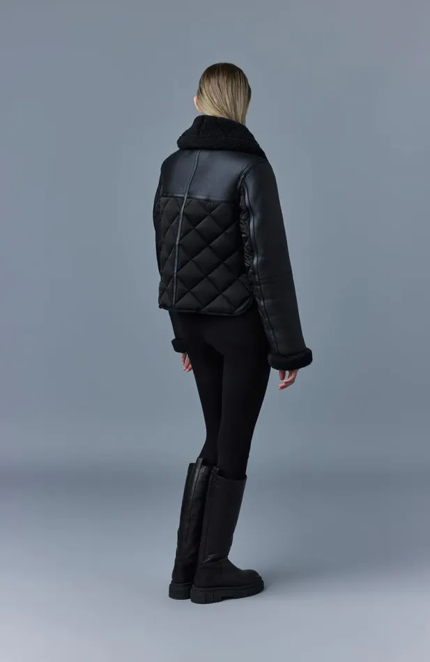 Shearling Jackets Women Mackage TULIP Quilted Sheepskin Jacket With Shearling Trim Dark Olive