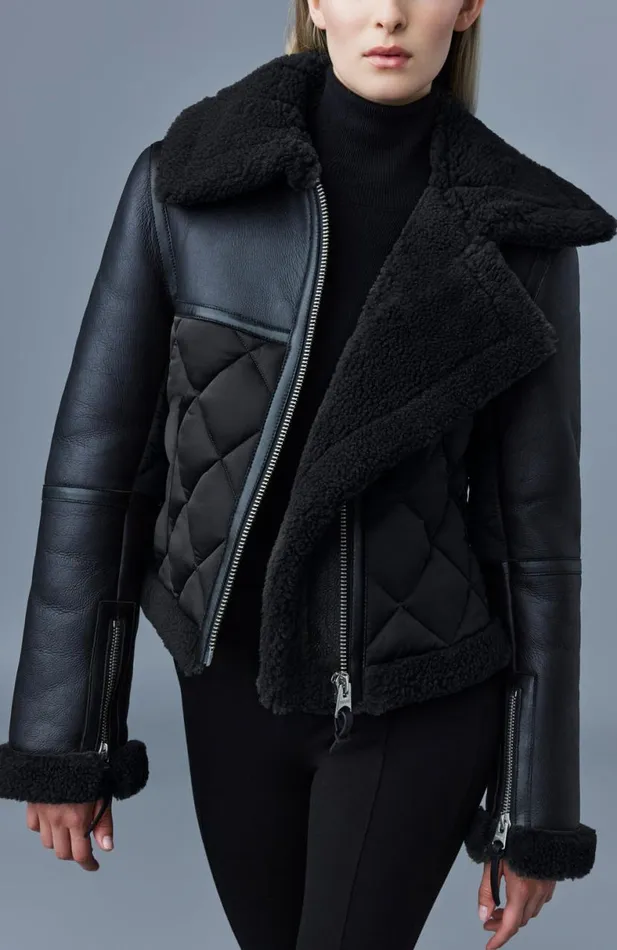 Shearling Jackets Women Mackage TULIP Quilted Sheepskin Jacket With Shearling Trim Dark Olive