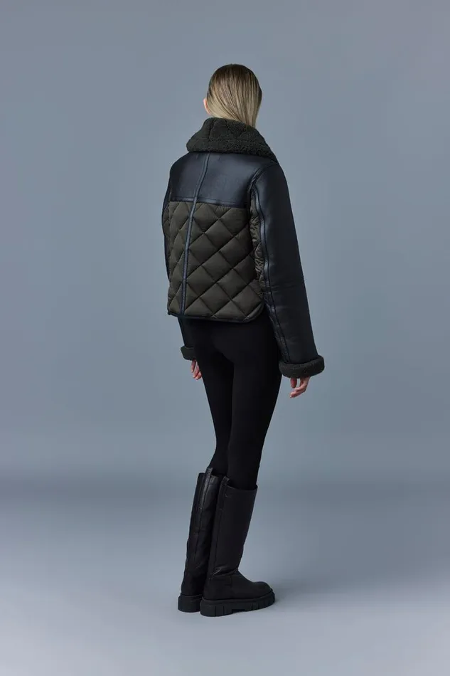 Shearling Jackets Women Mackage TULIP Quilted Sheepskin Jacket With Shearling Trim Dark Olive