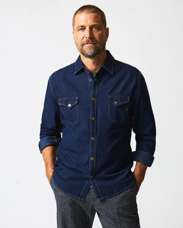 Shirting Men Billy Reid Shoals Denim Shirt Double Dye