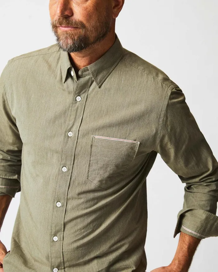 Shirting Men Billy Reid Twisted Msl 1pocket Shirt Olive
