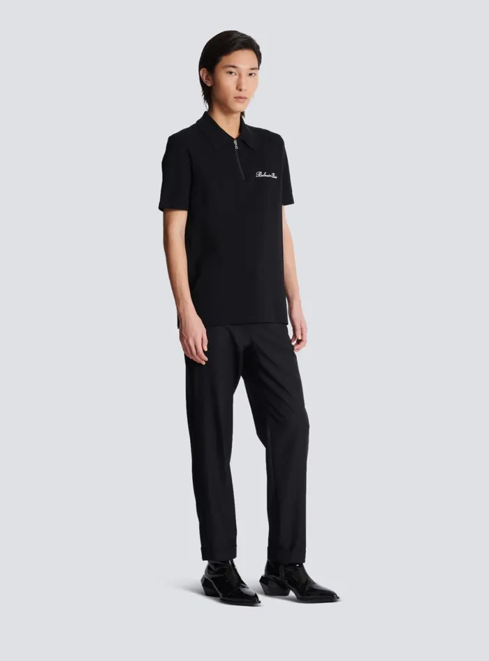Shortsleeved Polo Shirt With Embroidery Black Men Balmain Shirts And Polos